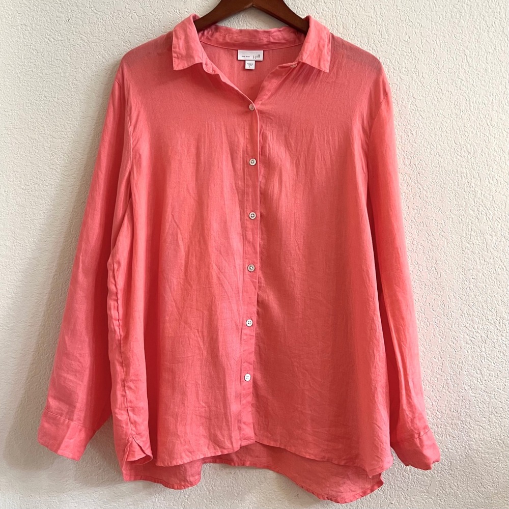J. Jill Love Linen Salmon Pink Long Sleeve Button Down Size Large Contemporary